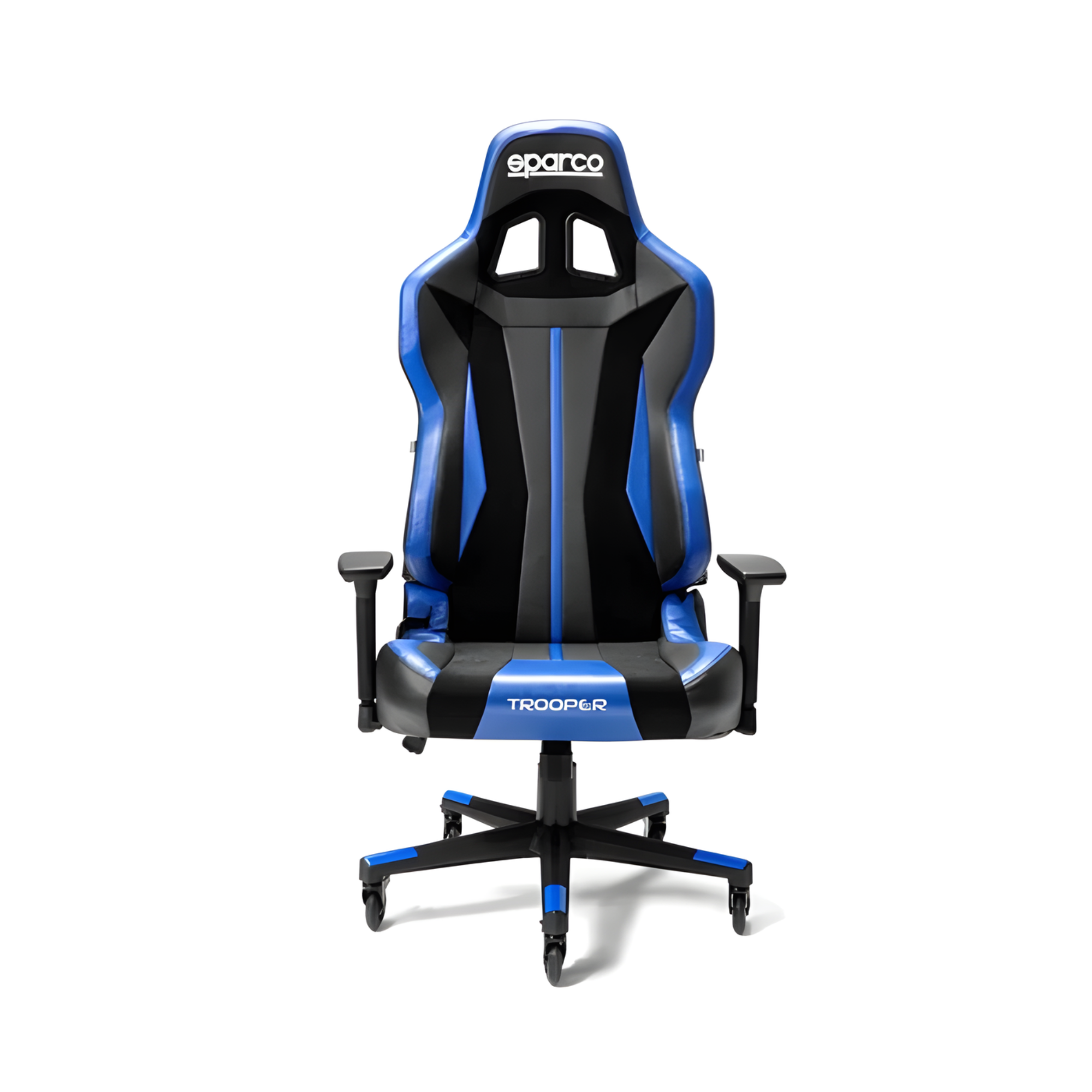 The front of the black and blue Sparco Trooper Gaming Chair from Sparco.