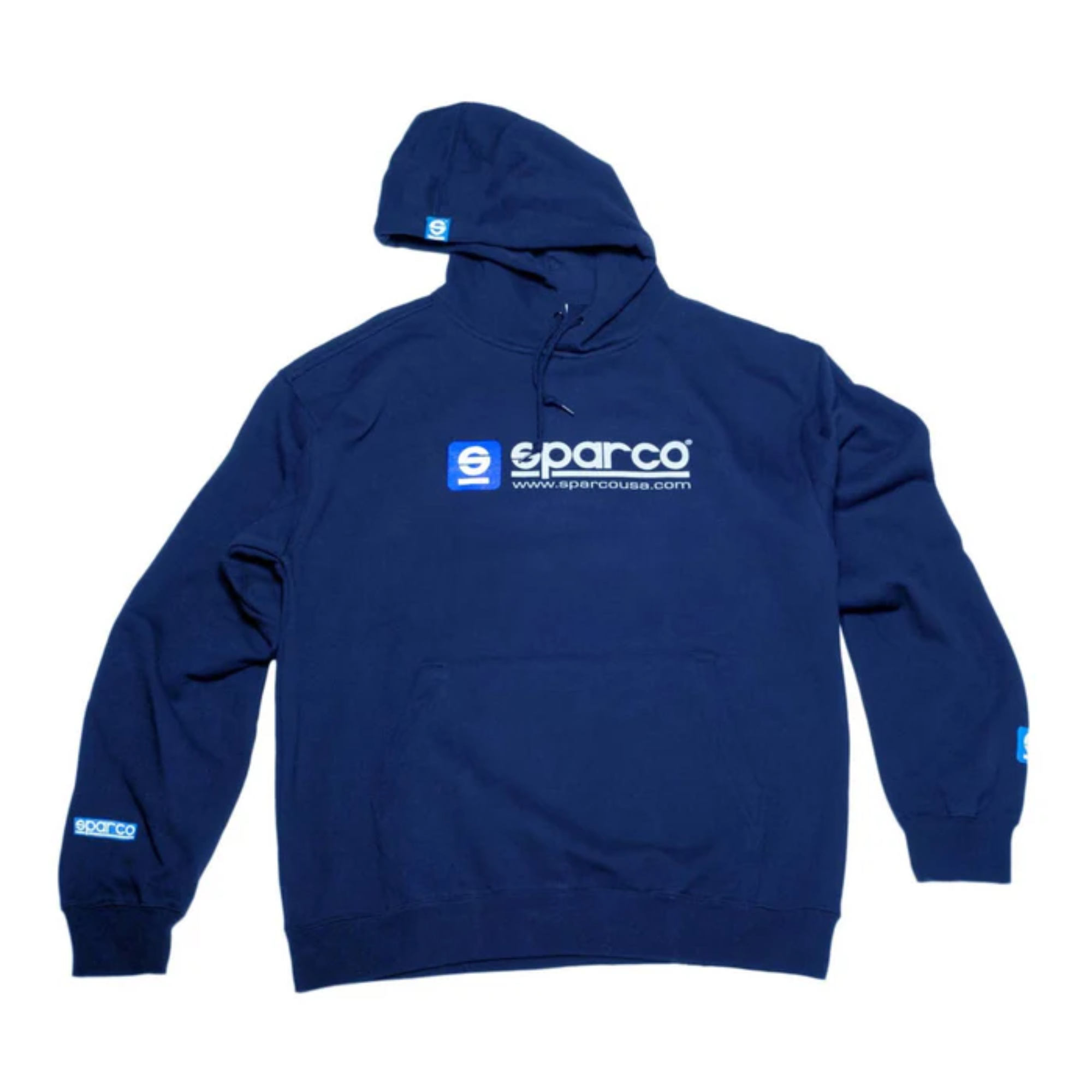 The front of the blue Sparco WWW Hooded Sweatshirt from Sparco.