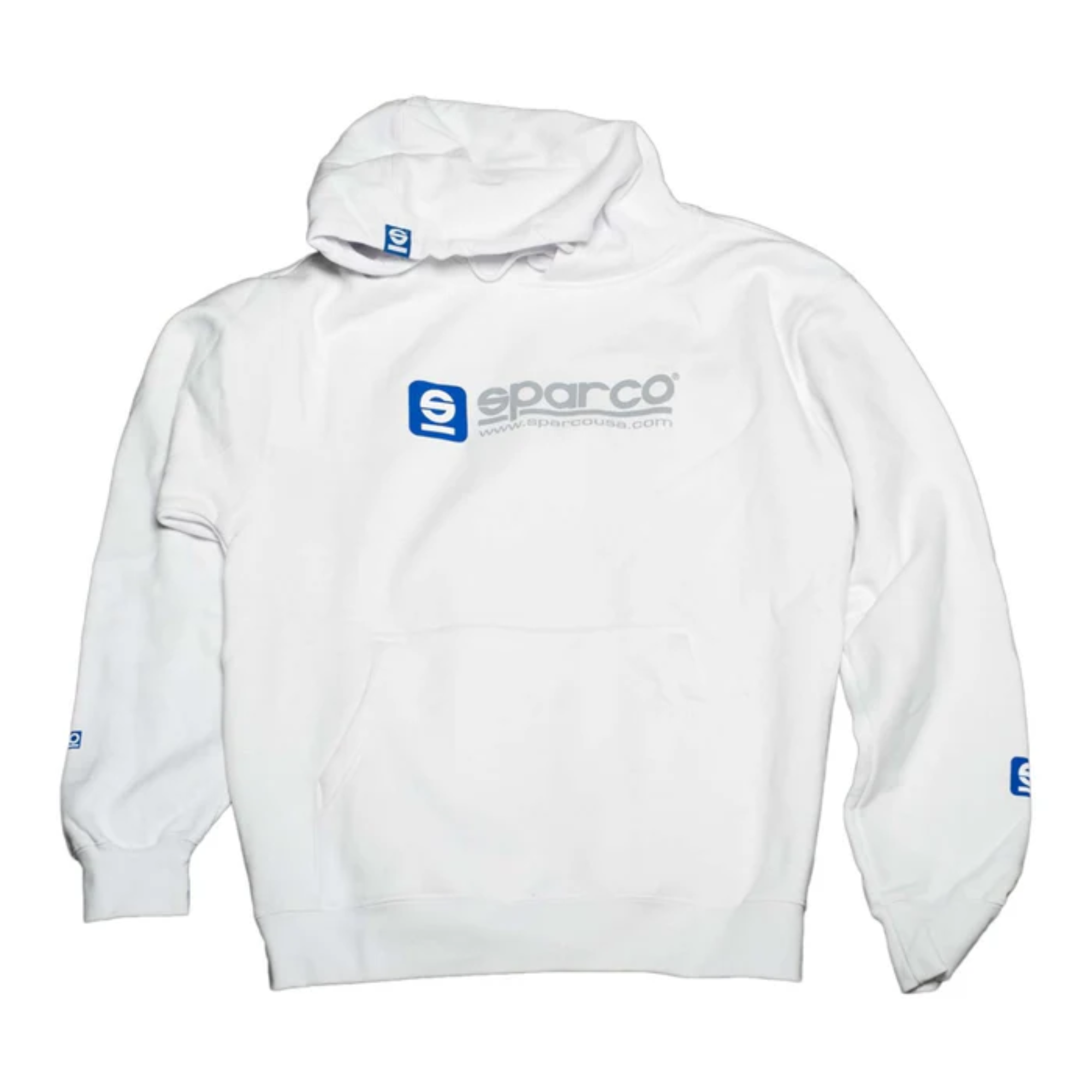 The front of the white Sparco WWW Hooded Sweatshirt from Sparco.