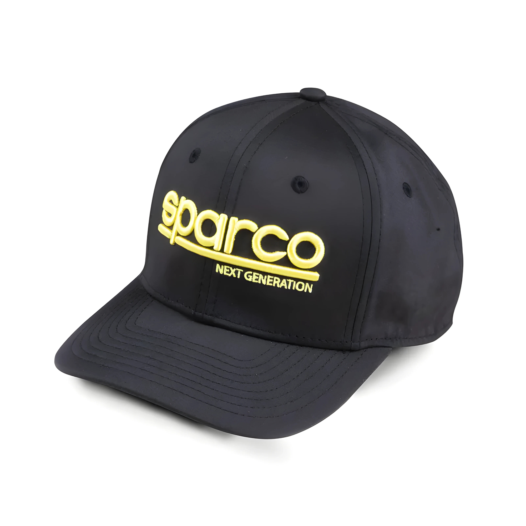 The black Sparco Youth Next Generation Cap with yellow embroidery from Sparco.