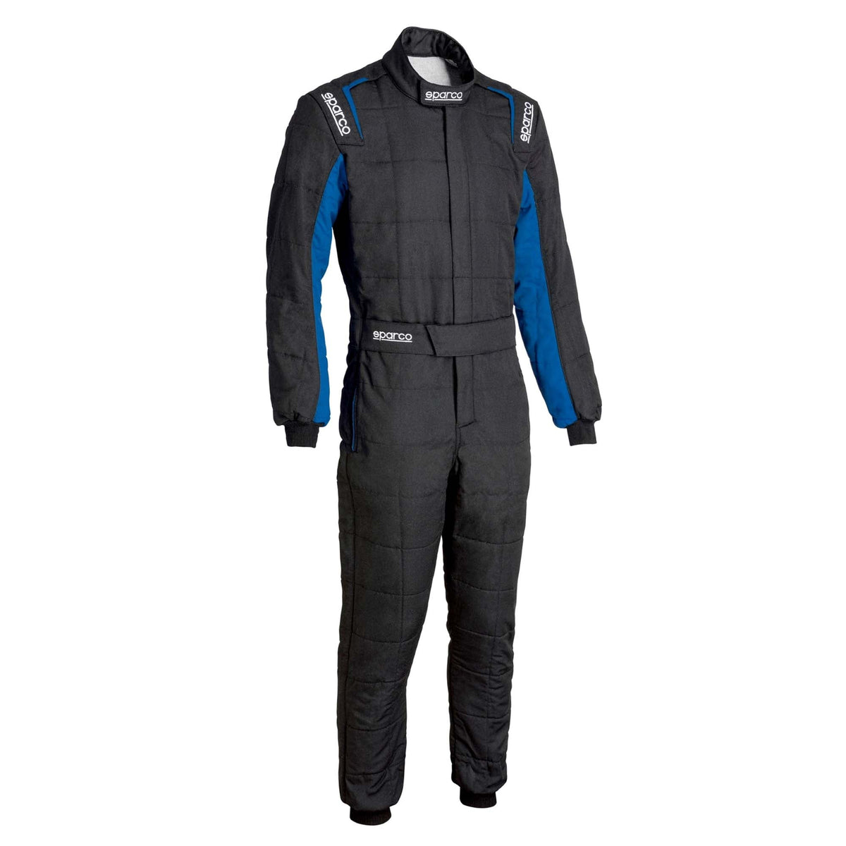 The black and blue Sparco Conquest 3.0 Racing Suit.