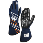 The FIA 8856-2018 homologated navy and orange OMP One-S Racing Gloves.