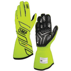 The FIA 8856-2018 homologated yellow OMP One-S Racing Gloves.