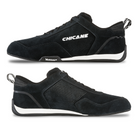 The black Chicane Speedster Shoes from Chicane Racing, now known as LVRY showing the left and right side.