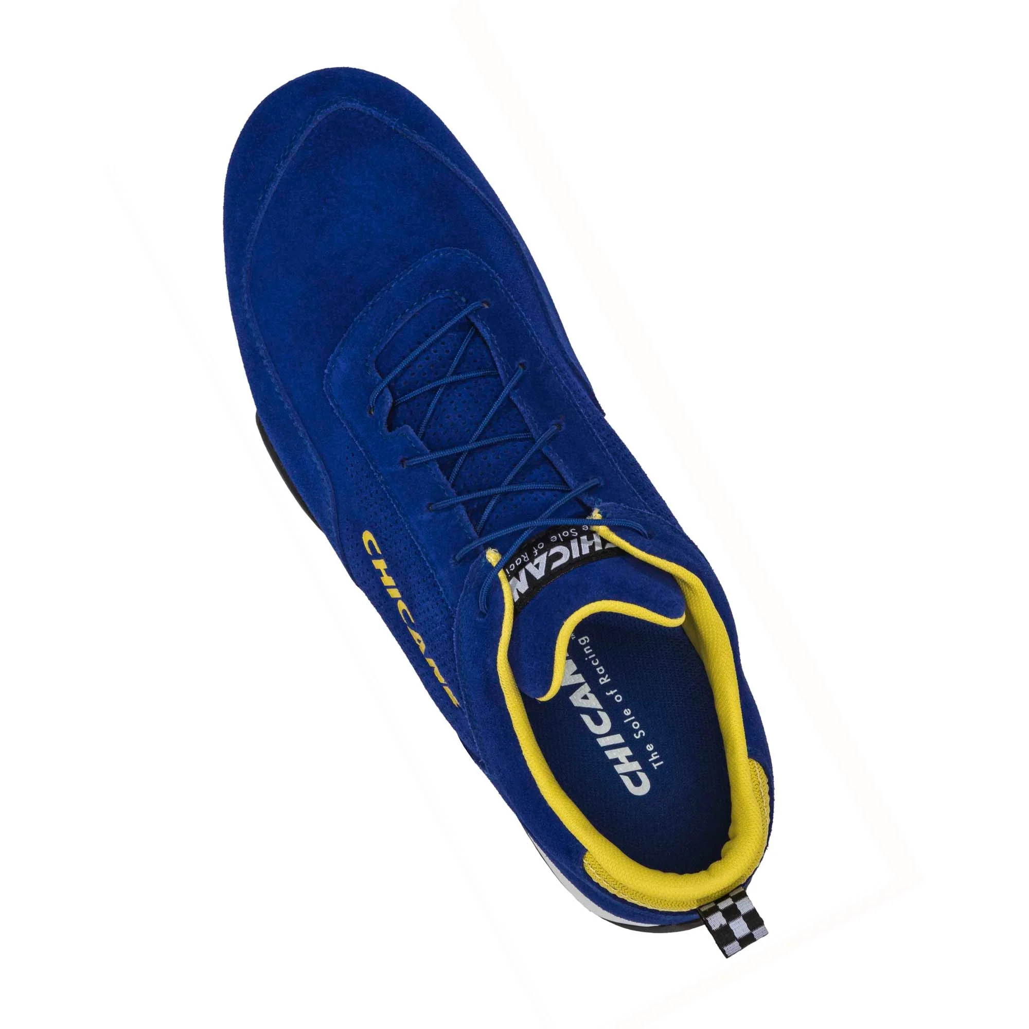 The blue Chicane Speedster Shoes from Chicane Racing, now known as LVRY from the top.