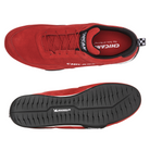 The red Chicane Speedster Shoes from Chicane Racing, now known as LVRY showing the top and bottom.