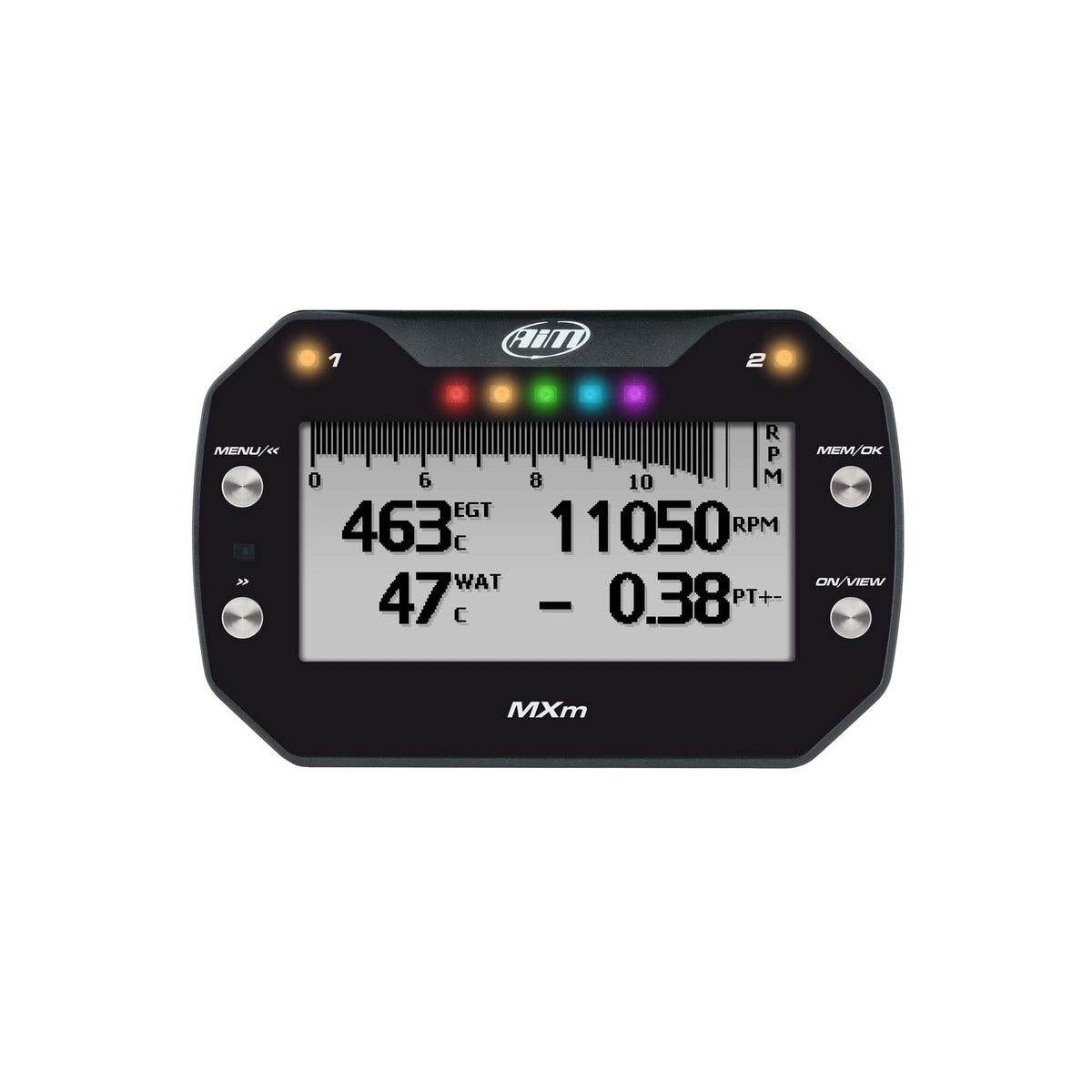 The AIM MXm Compact Dash Data Logger.