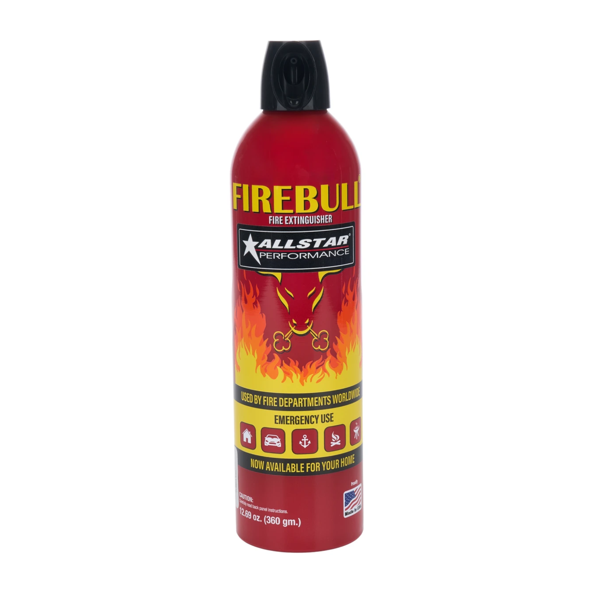 The front of the 12.69 oz Allstar Performance Fire Extinguisher can.