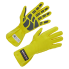 The yellow SFI 3.3/5 rated Allstar Performance Racing Gloves featuring a Double Layer construction and Outseam.