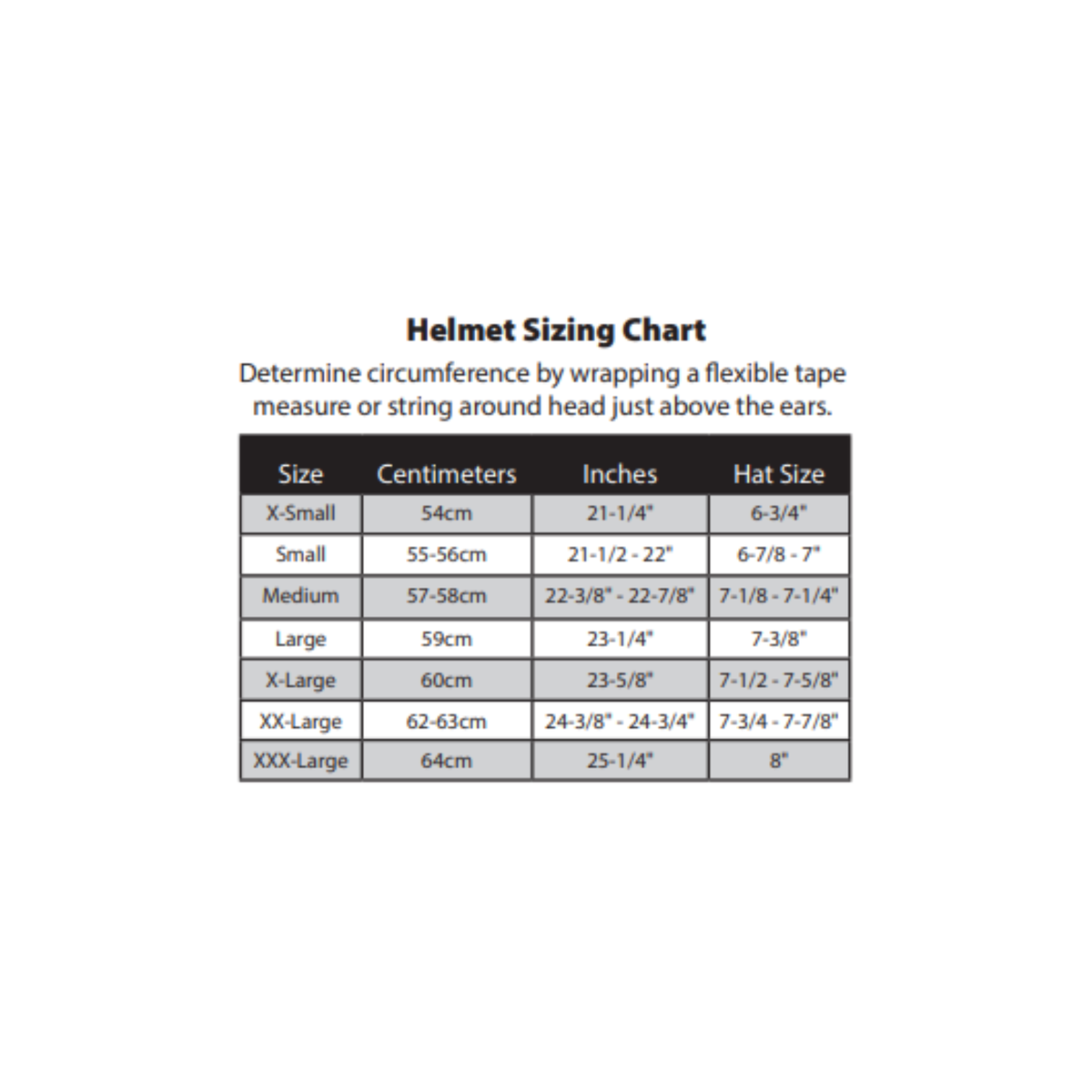 The Allstar Performance Racing Helmets size chart. all-groups