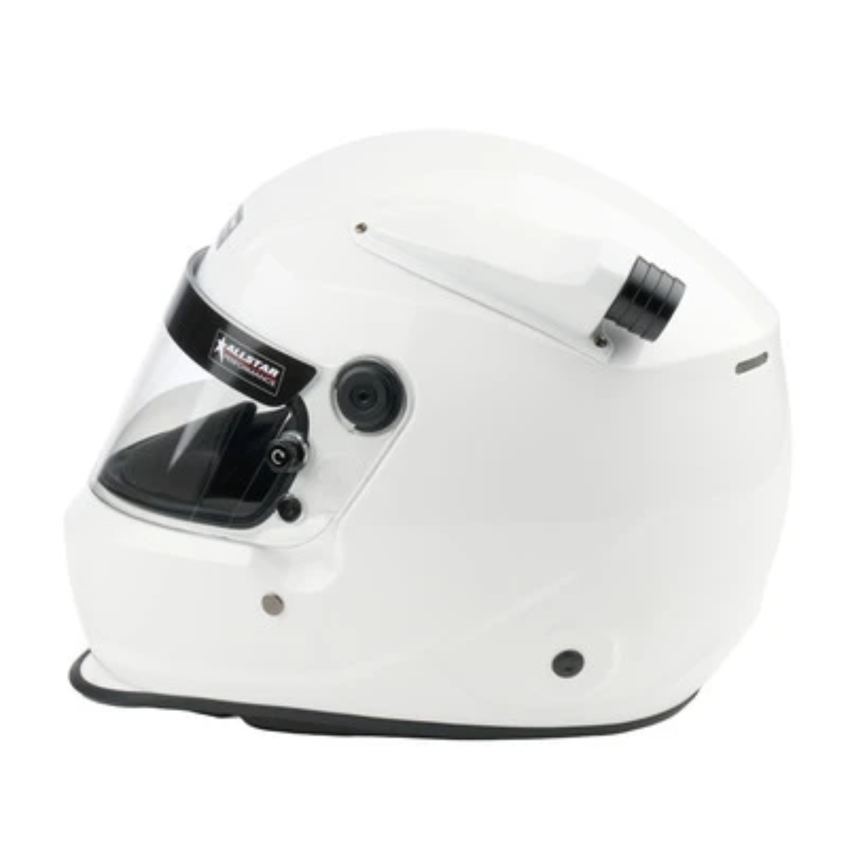 The side of the white SA2025 rated Allstar Performance Series 50 Mid-Air Racing Helmet.