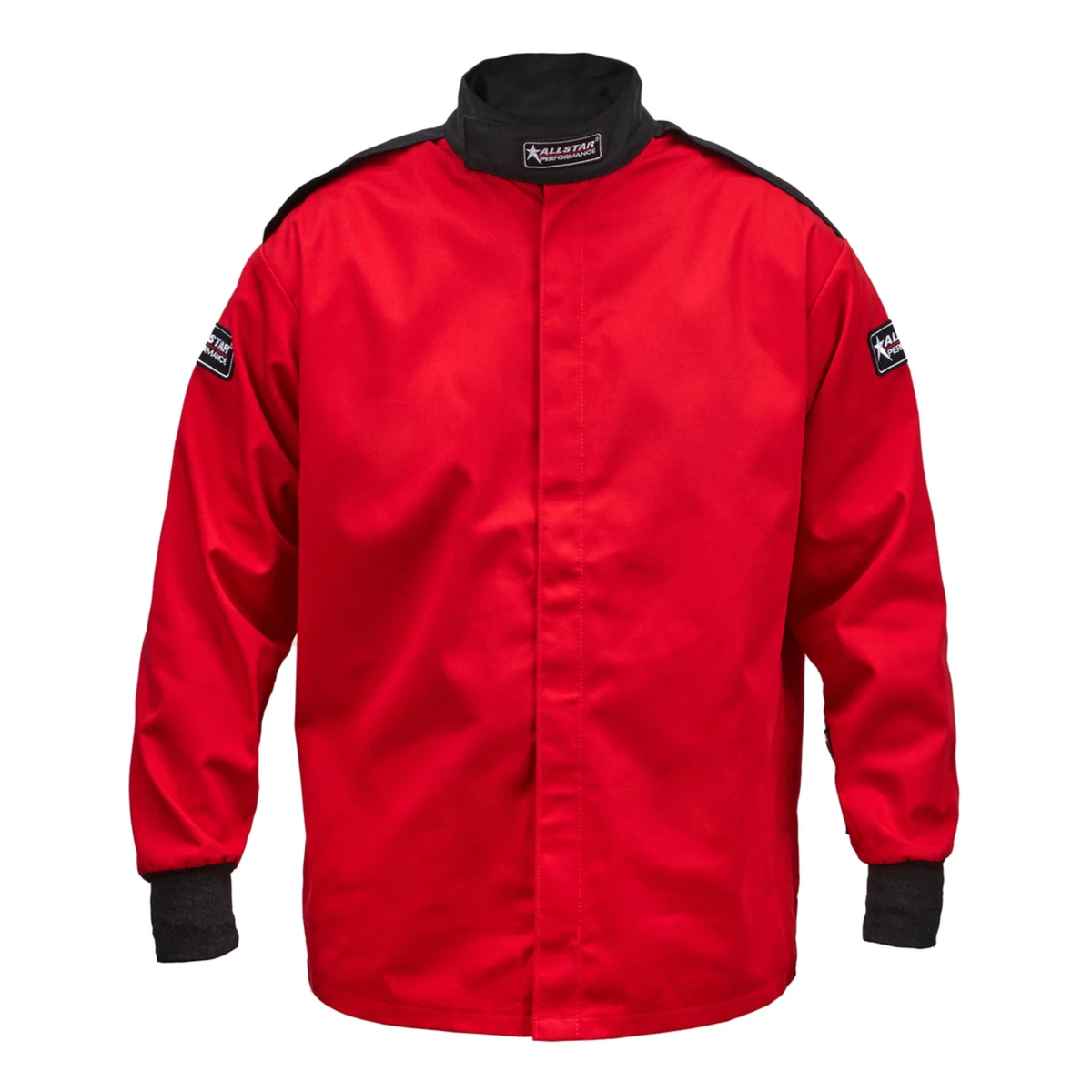 The red SFI 3.2A/1 rated Allstar Performance Single Layer Racing Jacket.