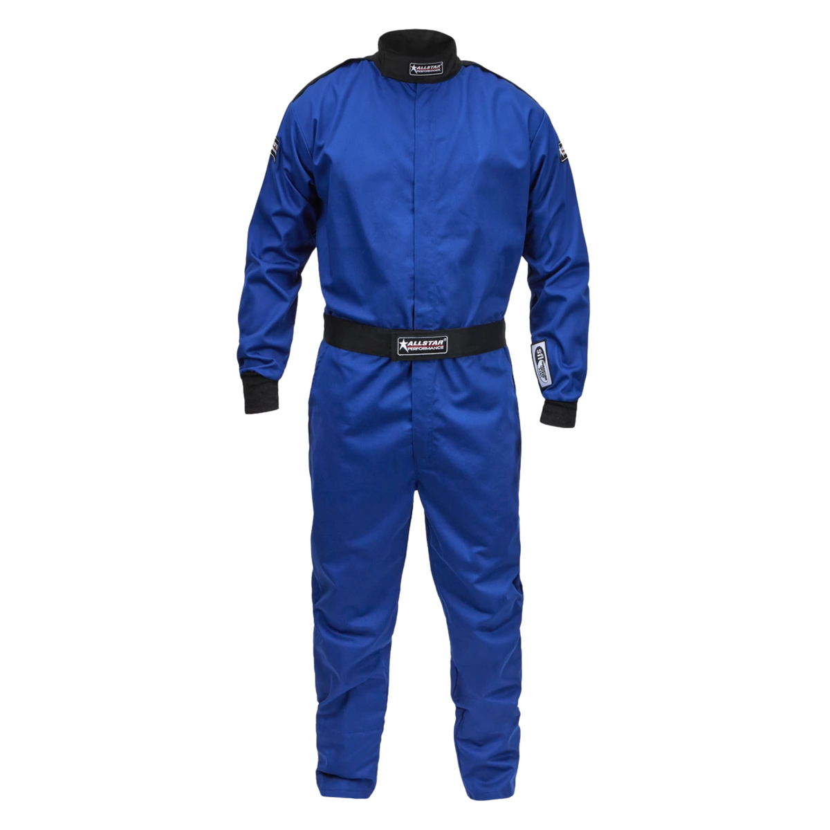 The blue SFI 3.2A/1 rated Allstar Performance Single-Layer Racing Suits.