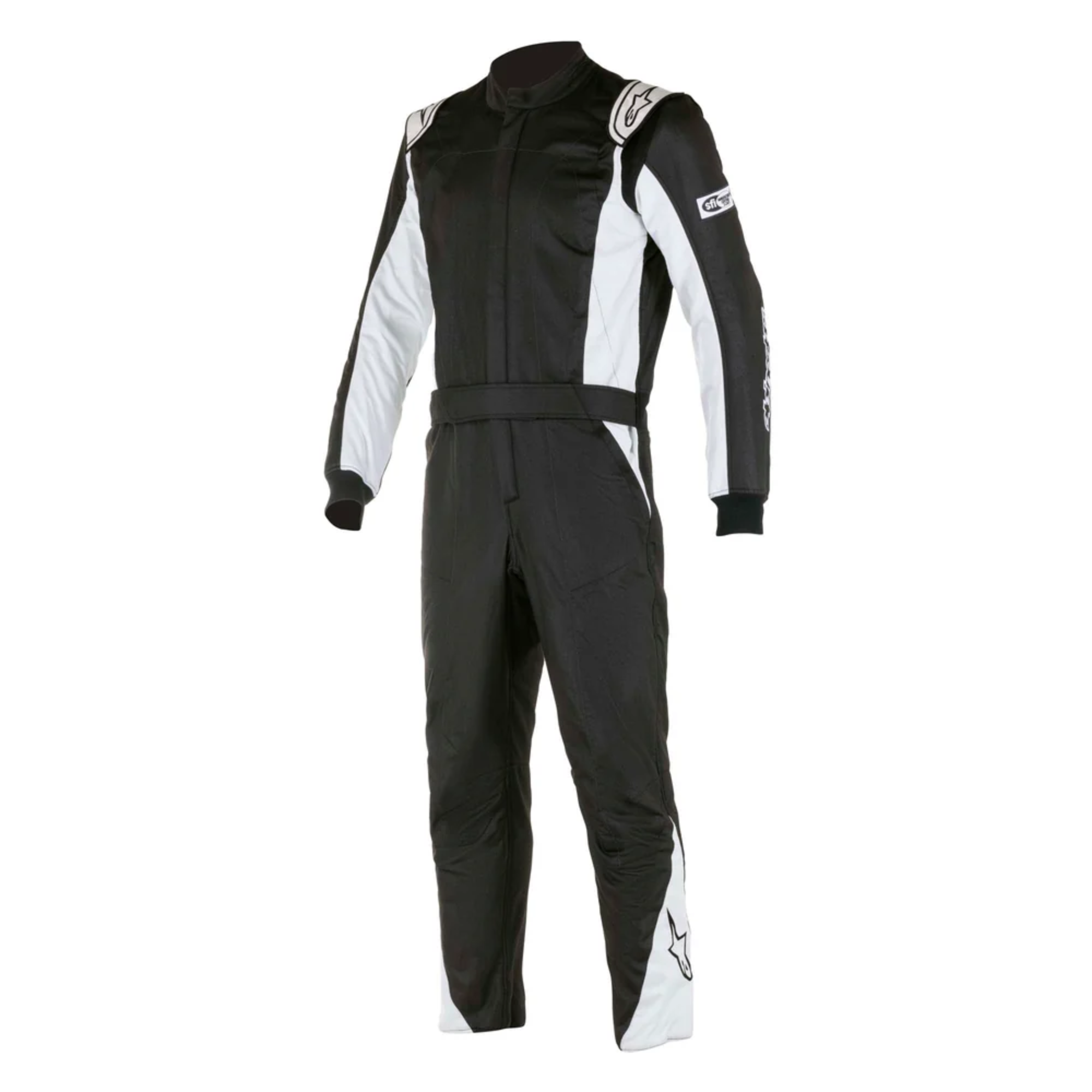 The black and silver Alpinestars Atom Racing Suit - Boot Cut.