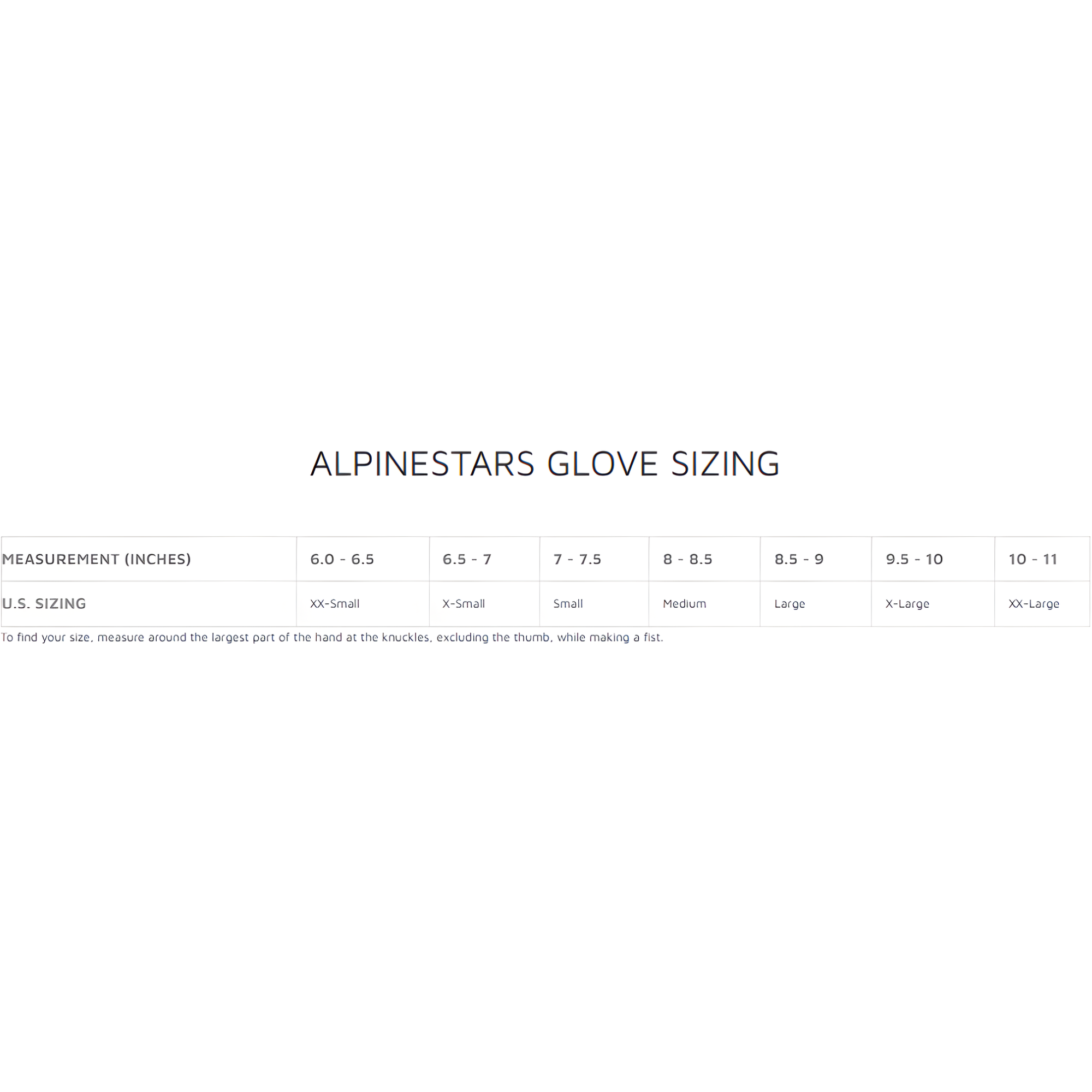The glove size guide sizing chart for Alpinestars gloves. all-groups