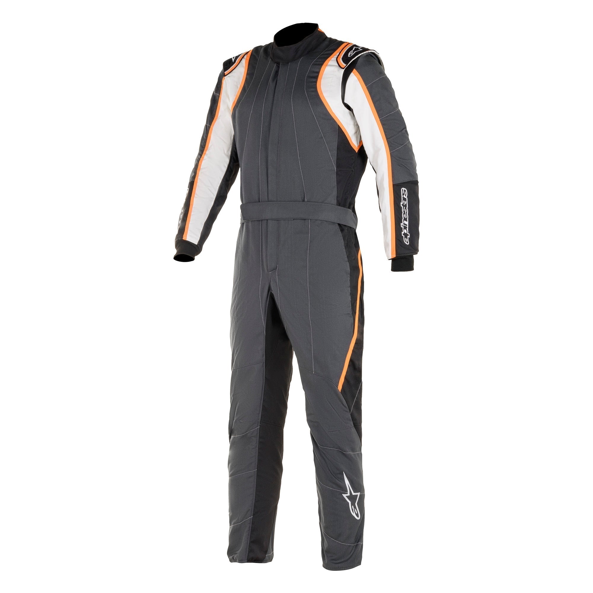 The grey, orange and white Alpinestars GP Race v2 Racing Suit (SFI 3.4) - Boot Cut. 