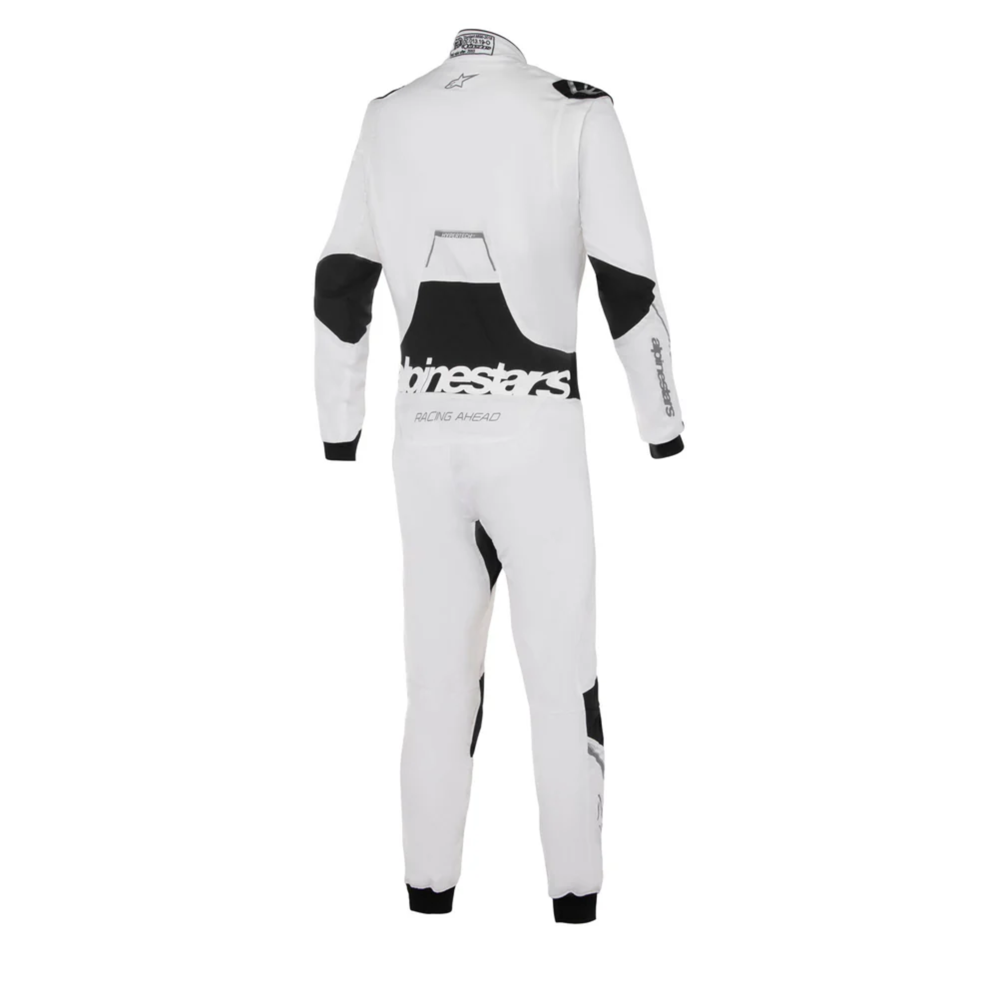 The back of the white and black Alpinestars Hypertech v3 Racing Suit.