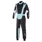 The black and turquoise Alpinestars KMX-3 v2 Kart Racing Suit.