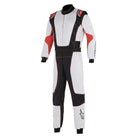 The white, black and red Alpinestars KMX-3 v2 Kart Racing Suit.