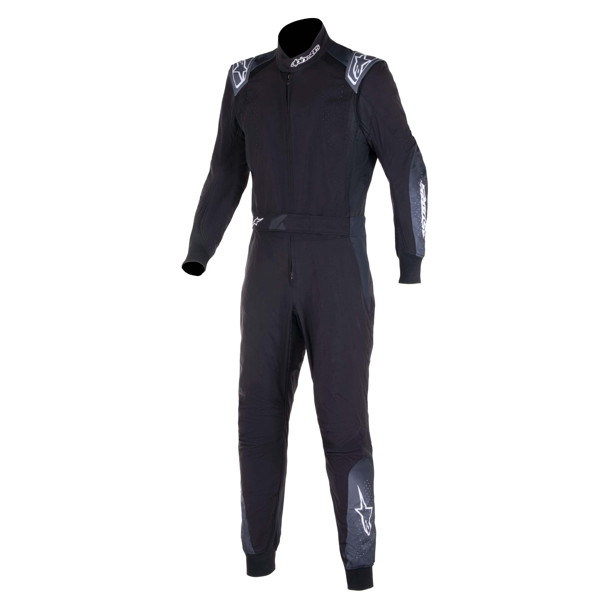 The black and grey Alpinestars KMX-5 v2 Kart Racing Suit.