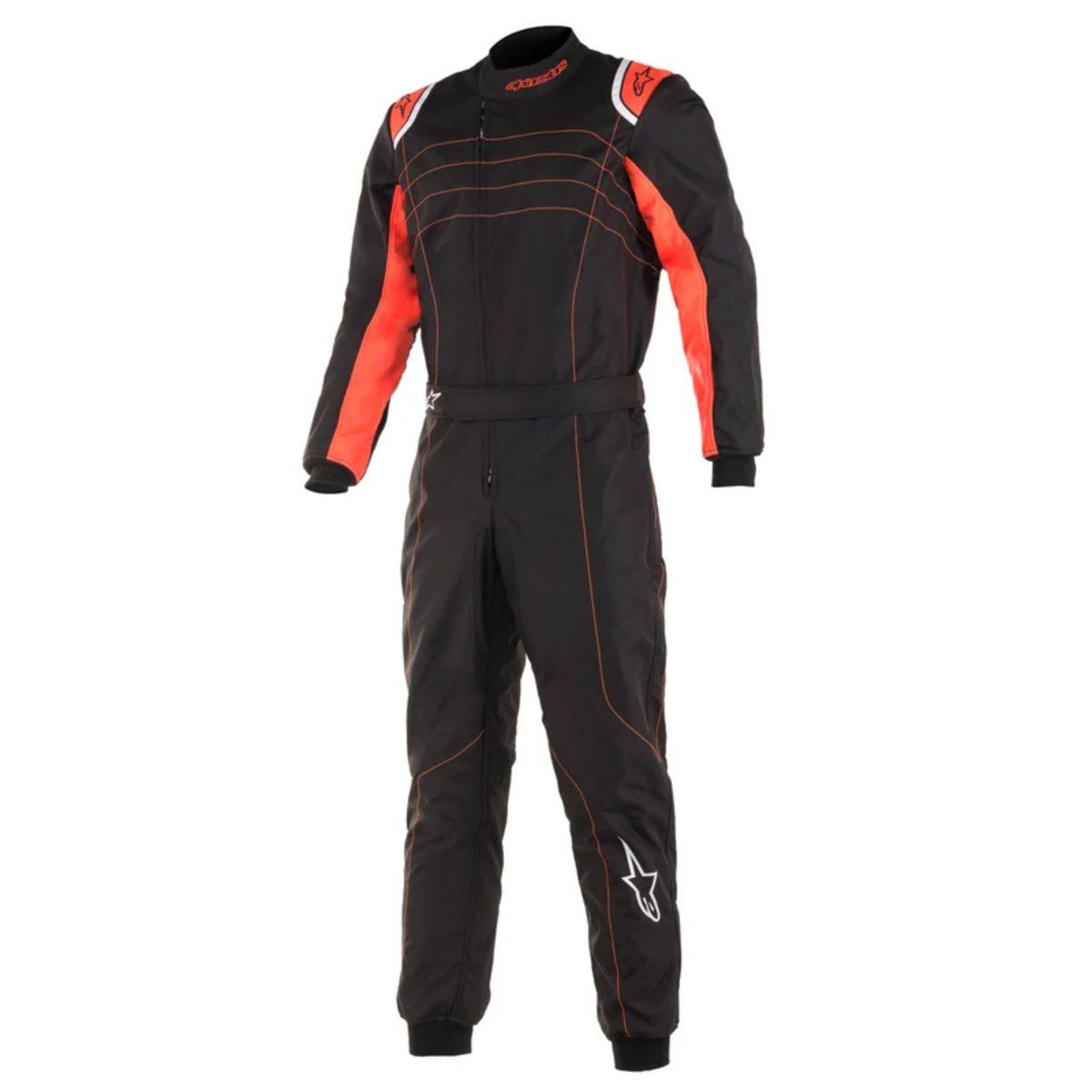 The black and red Alpinestars KMX-9 v2 Kart Racing Suit.