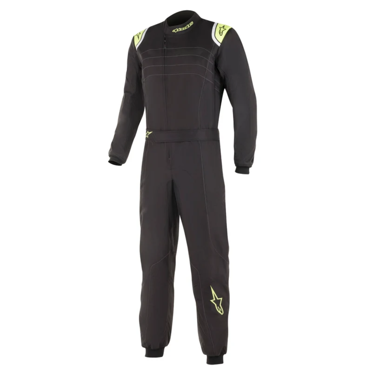 The black and yellow Alpinestars KMX-9 v2 Kart Racing Suit.