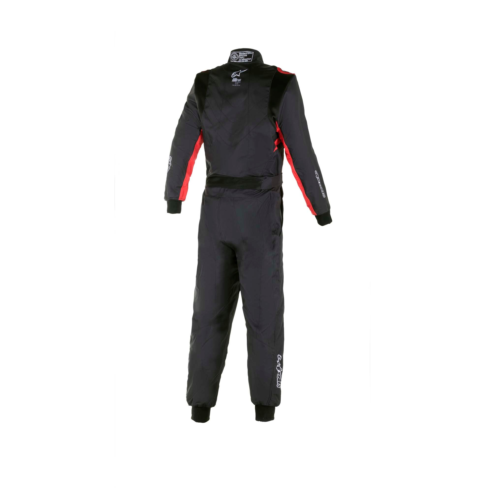 The back of the black and red Alpinestars KMX-9 v2 S Graph-3 Youth Kart Racing Suit.