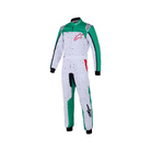 The front of the white, green, and red Alpinestars KMX-9 v3 S Graph-6 Youth Kart Racing Suit.