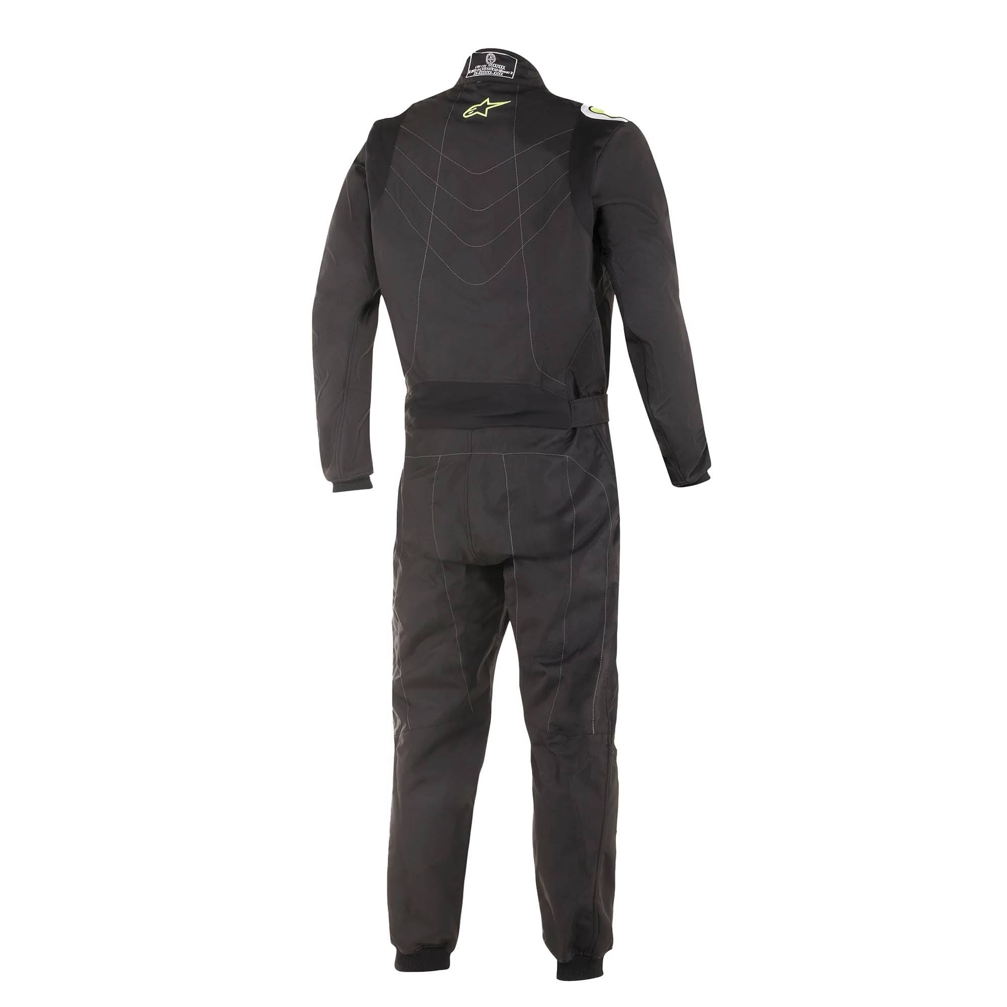 The back of the black and yellow Alpinestars KMX-9 v3 S Youth Kart Racing Suit.