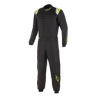 The front of the black and yellow Alpinestars KMX-9 v3 S Youth Kart Racing Suit.