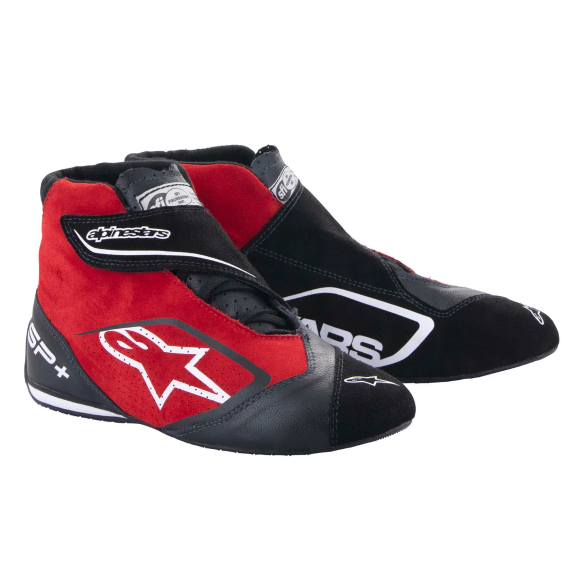 The black and red Alpinestars SP+ Racing Shoes - SFI 3.3.