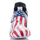 The front toes of the red, white and blue Alpinestars Supermono v2 Liberty Racing Shoes.
