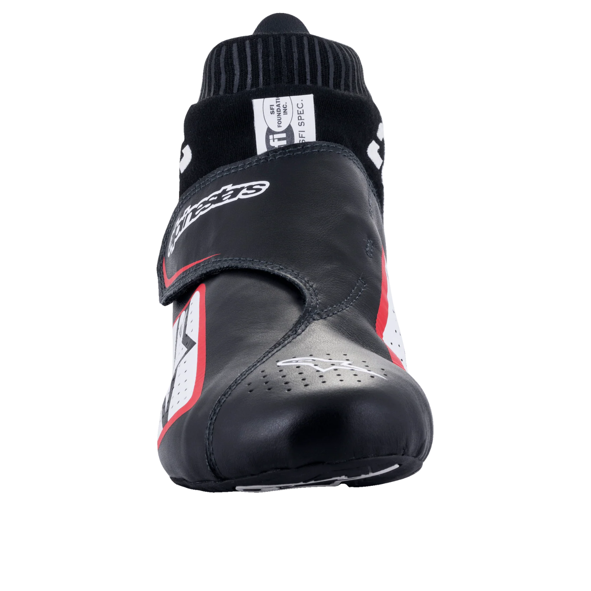The front of the black, white and red Alpinestars Supermono v2 Racing Shoes.