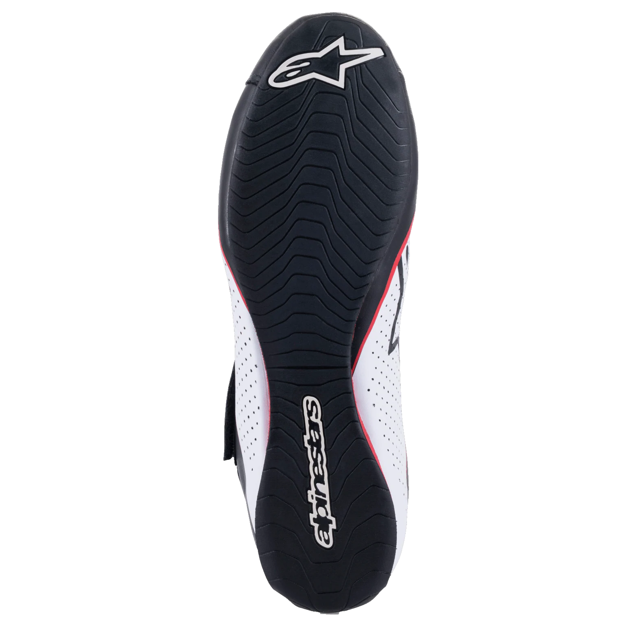 The sole of the black, white and red Alpinestars Supermono v2 Racing Shoes.