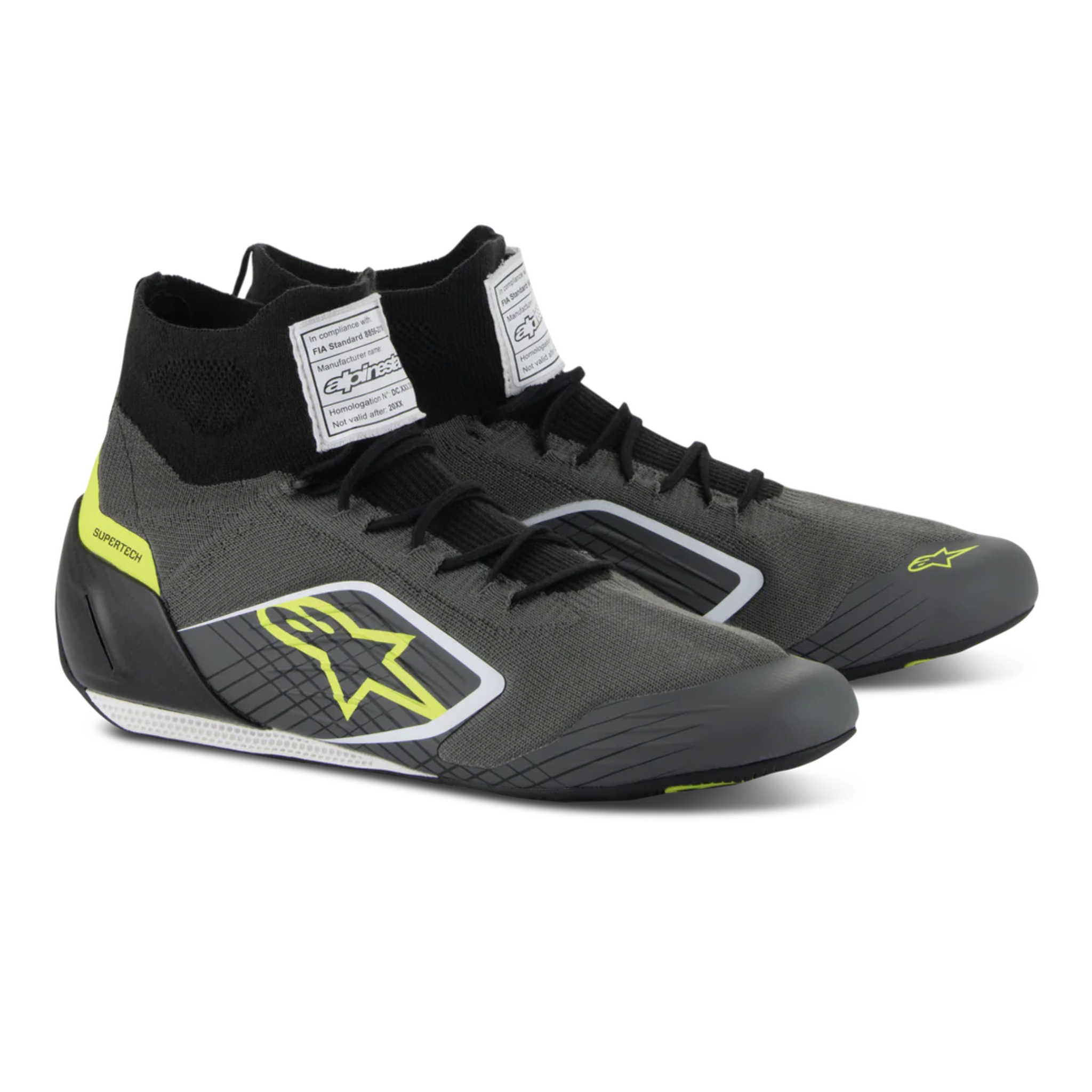 The grey and yellow Alpinestars Supertech Racing Shoes.