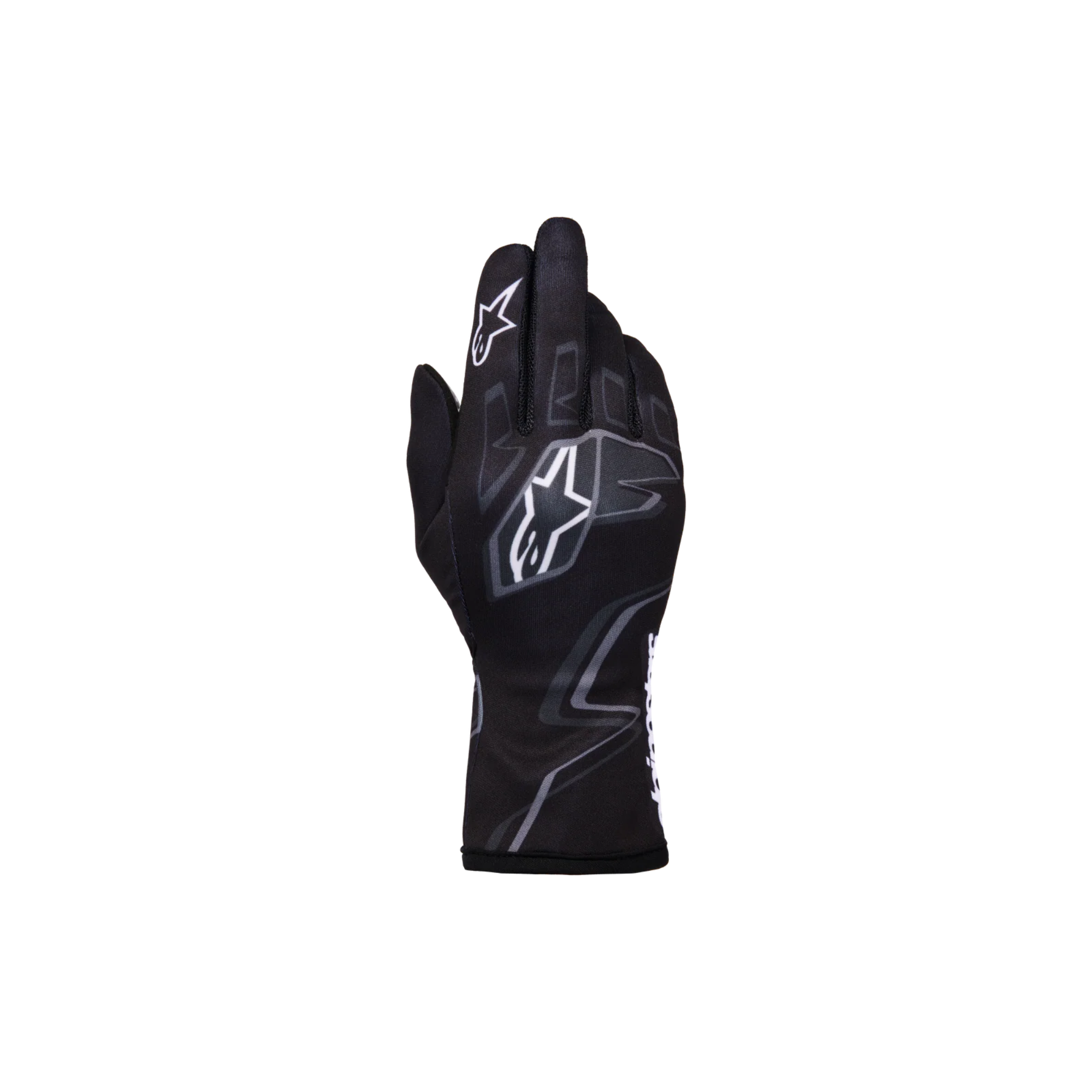 The back of the black, grey and white Alpinestars Tech-1 K Race S v2 Youth Karting Gloves - Graphic 1.