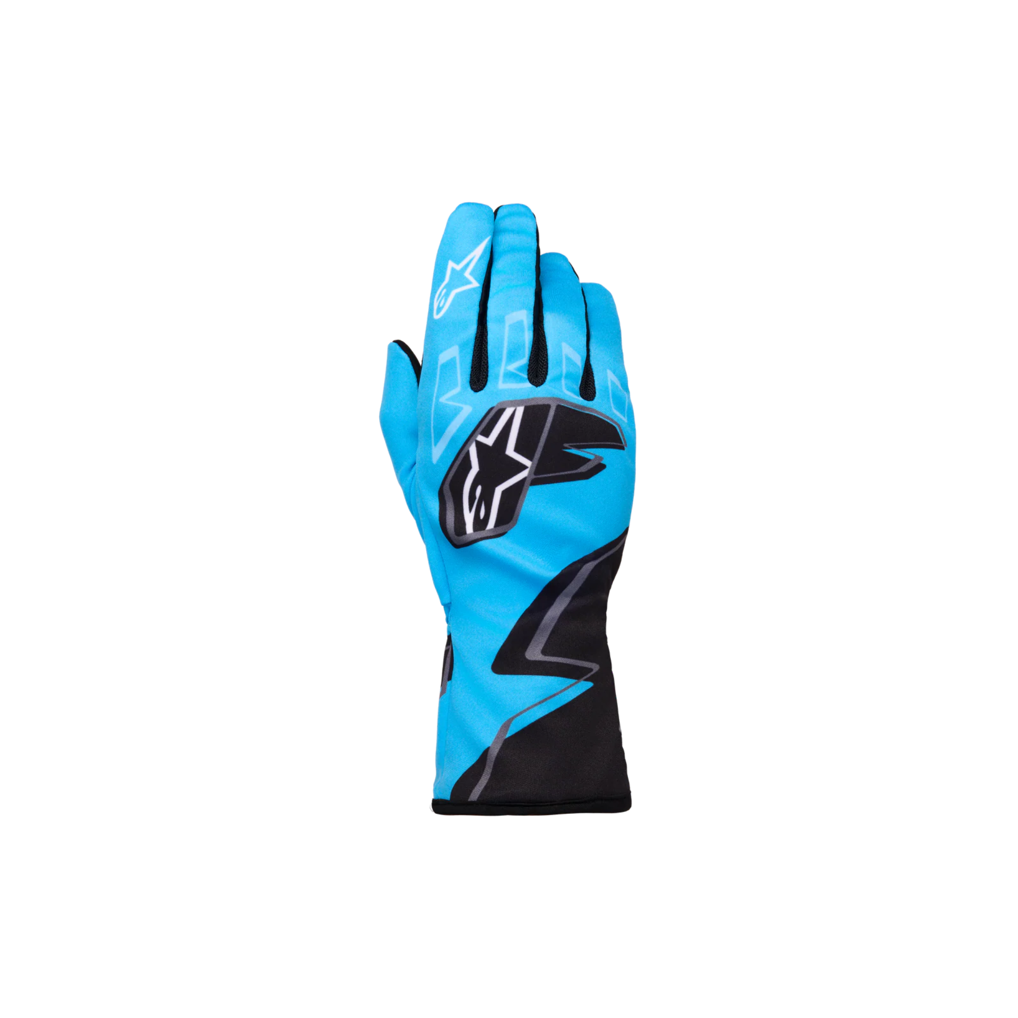 The back of the cyan, black and white Alpinestars Tech-1 K Race S v2 Youth Karting Gloves - Graphic 1.