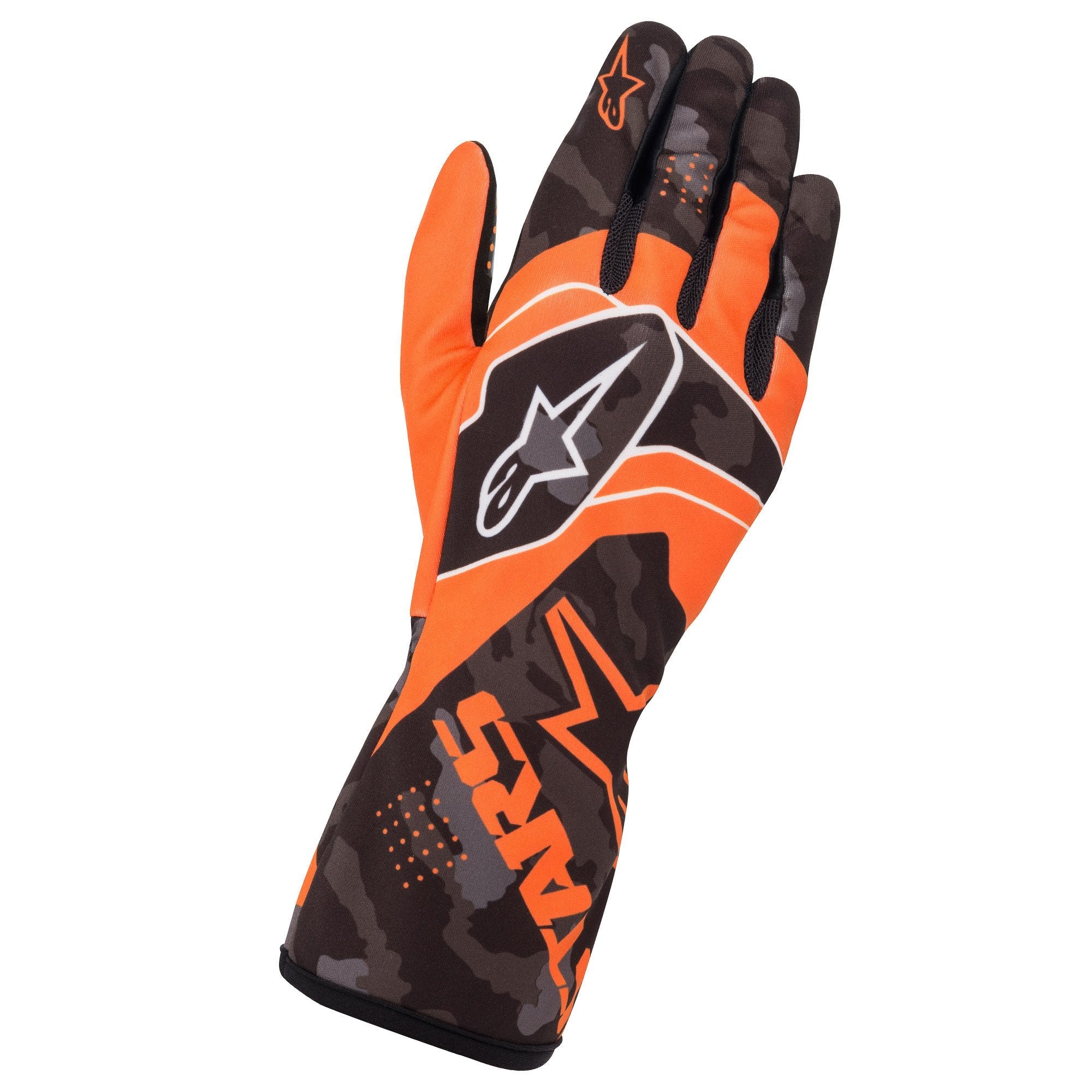 The orange and black Alpinestars Tech-1 K Race v2 Karting Gloves.