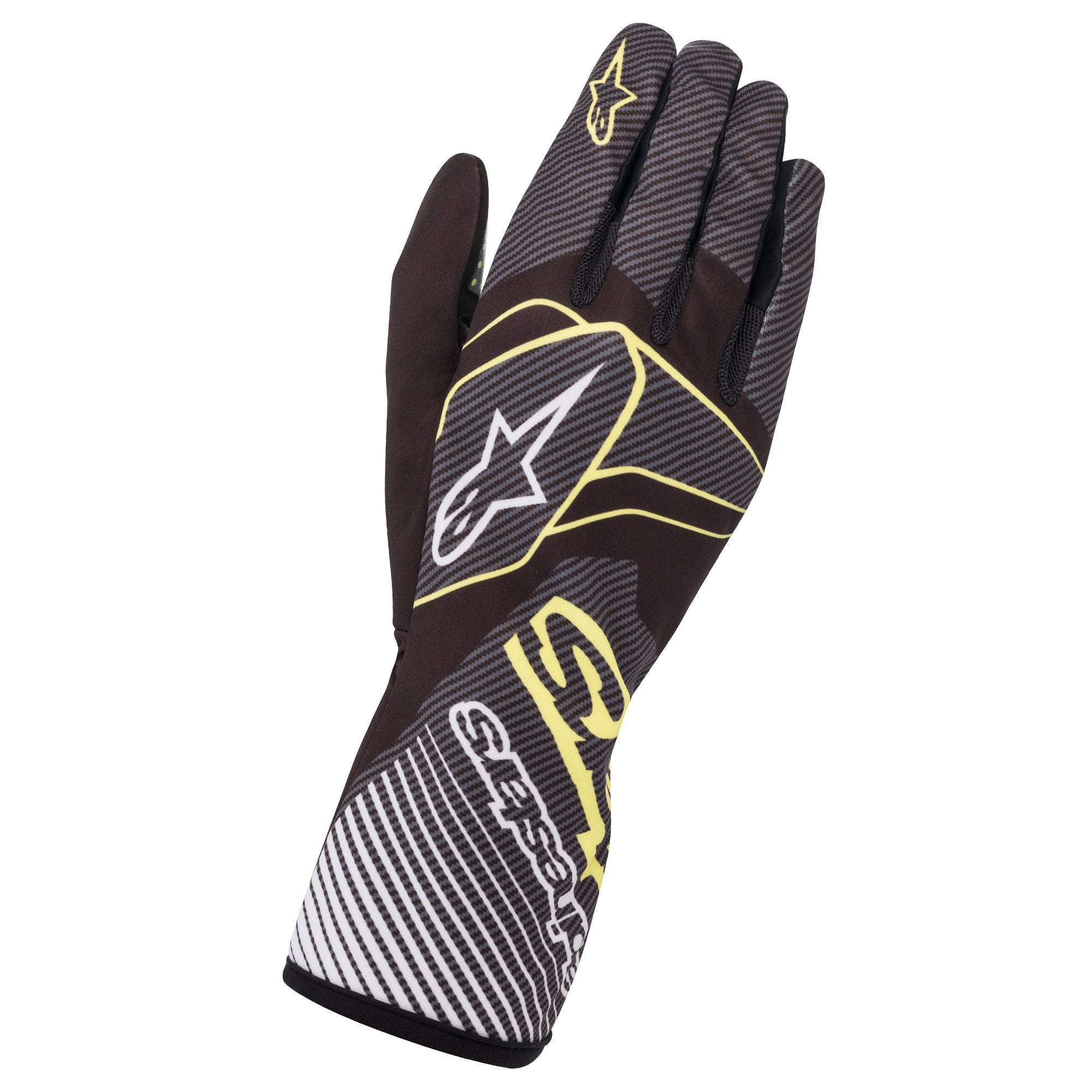 The black and green Alpinestars Tech-1 K Race v2 Karting Gloves - Carbon.