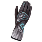 The black and turquoise Alpinestars Tech-1 K Race v2 Karting Gloves - Carbon.
