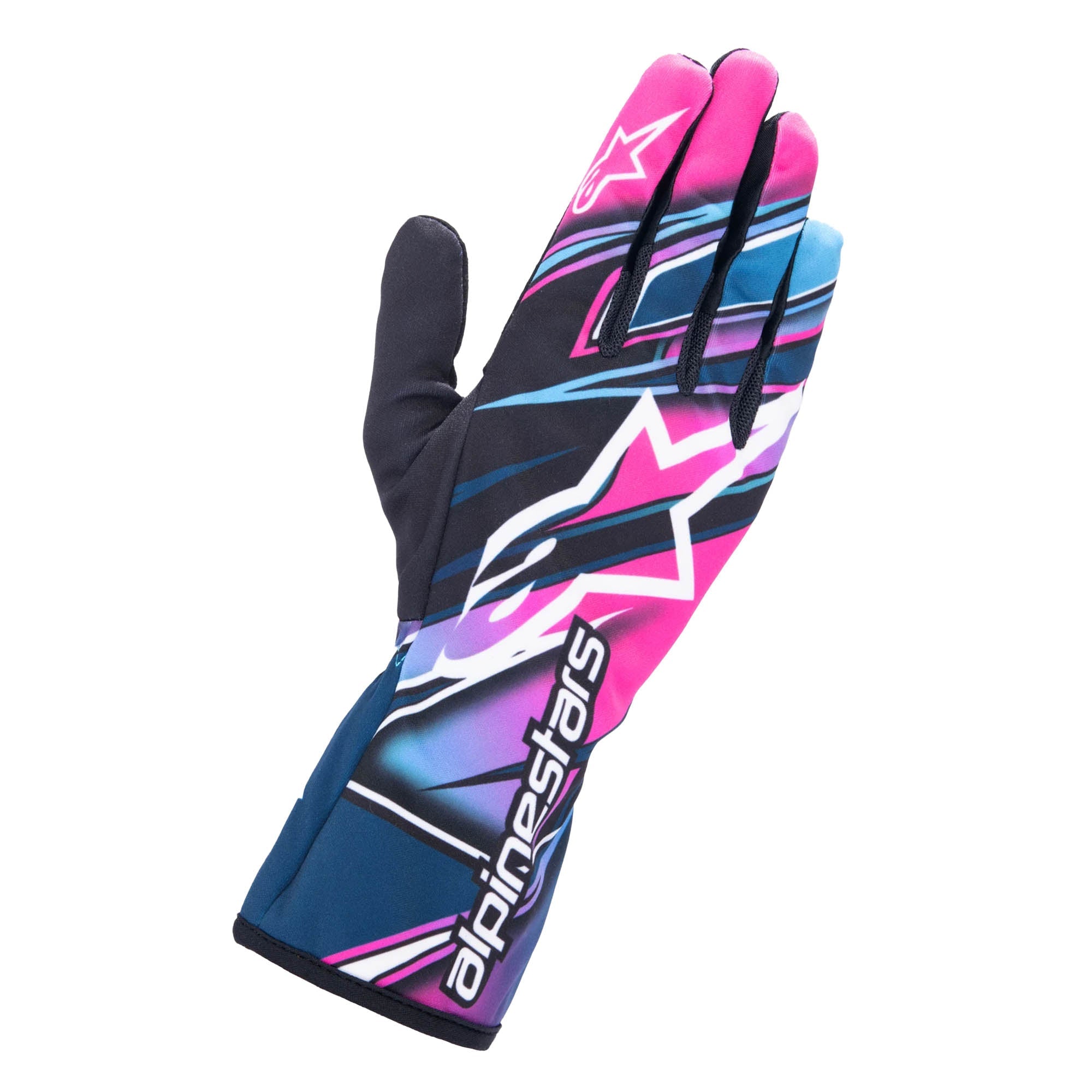 The fuchsia and cyan Alpinestars Tech-1 K Race v2 Karting Gloves - Competition.
