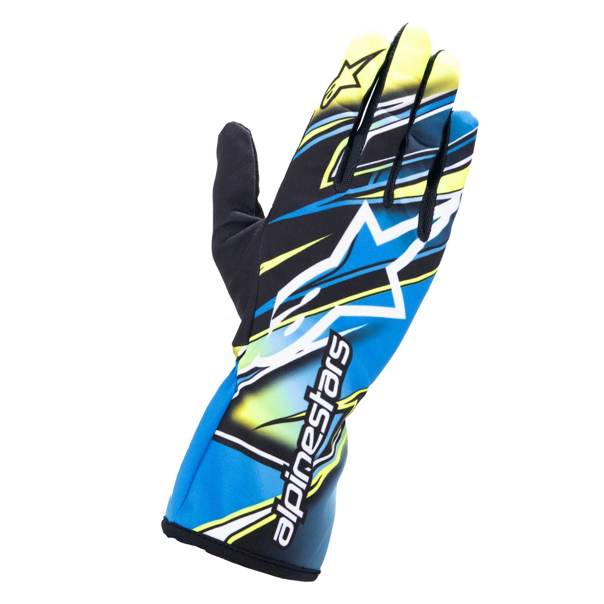 The yellow and blue Alpinestars Tech-1 K Race v2 Karting Gloves - Competition.