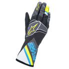 The back of the black, cyan and yellow Alpinestars Tech-1 K Race v2 Karting Gloves - Graphic.