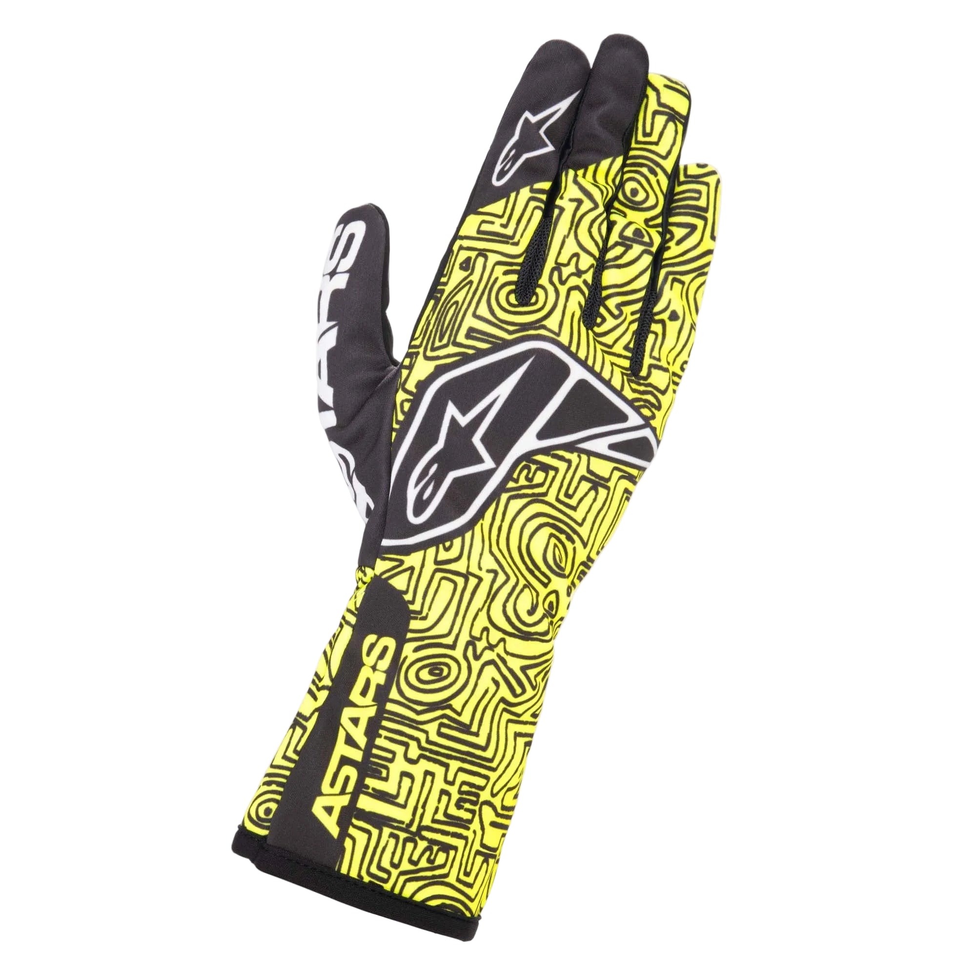 The back of the yellow Alpinestars Tech-1 K Race v2 Karting Gloves - Vertical.