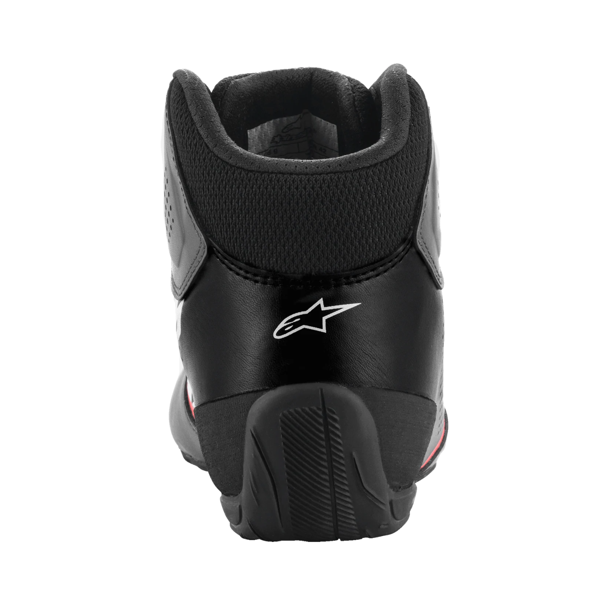 The heel of the asphalt, black and orange Alpinestars Tech 1-K Start v2 Karting Shoes.