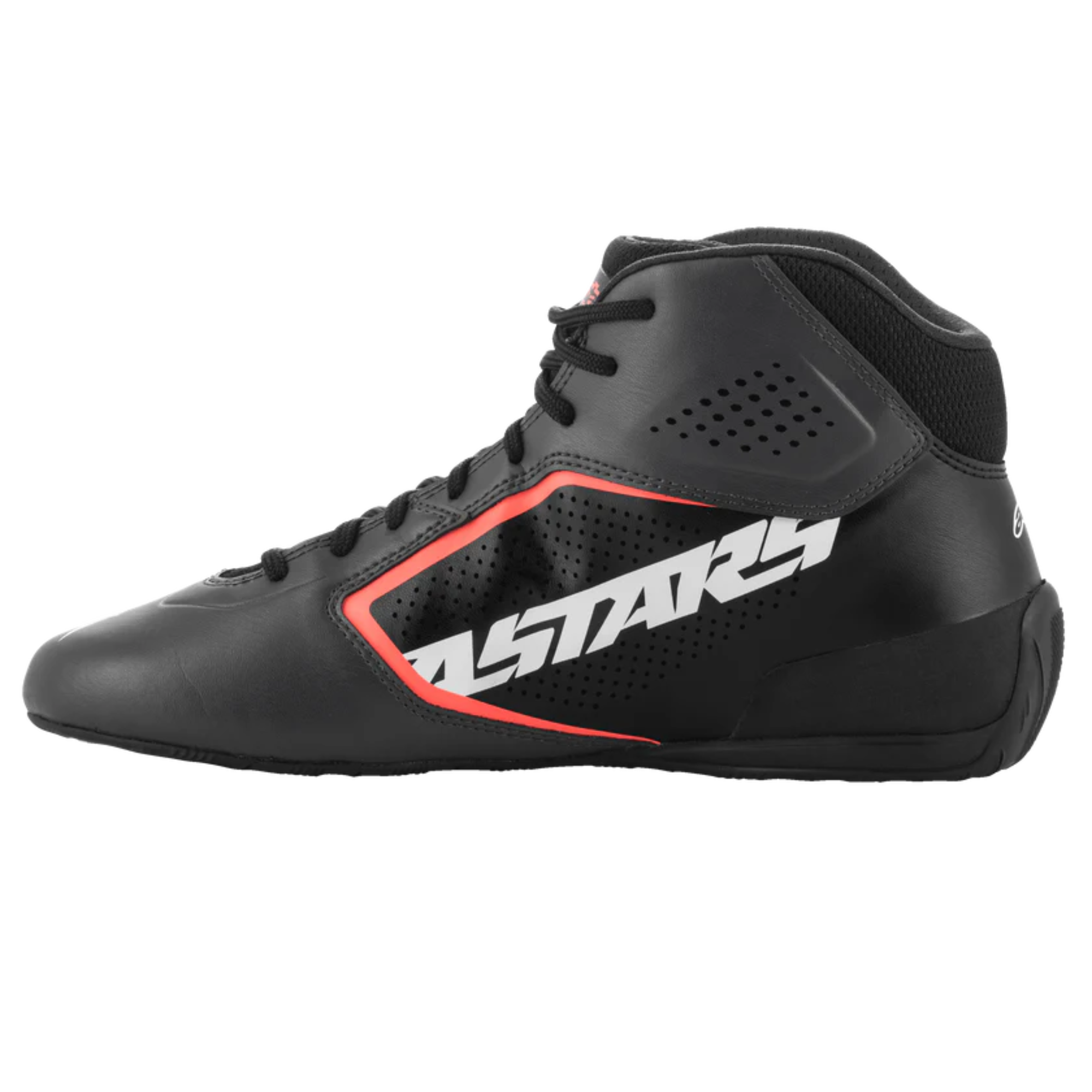 The asphalt, black and orange Alpinestars Tech 1-K Start v2 Karting Shoes showing the inside of the shoe.
