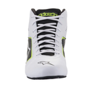 The front of the white, black and yellow Alpinestars Tech 1-K Start v2 Karting Shoes.