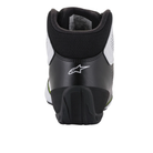 The heel of the white, black and yellow Alpinestars Tech 1-K Start v2 Karting Shoes.