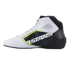 The inside of the white, black and yellow Alpinestars Tech 1-K Start v2 Karting Shoes.