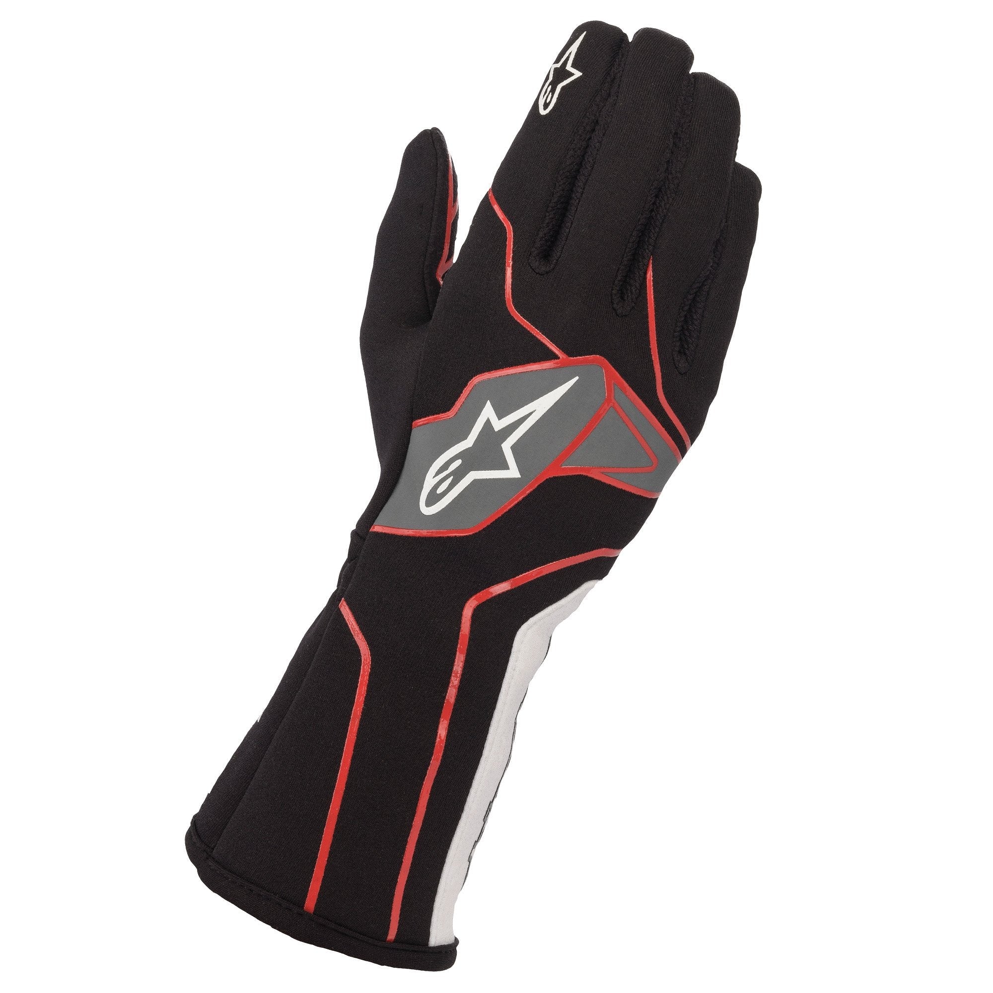 The black, red and white Alpinestars Tech-1 K v2 Karting Gloves.
